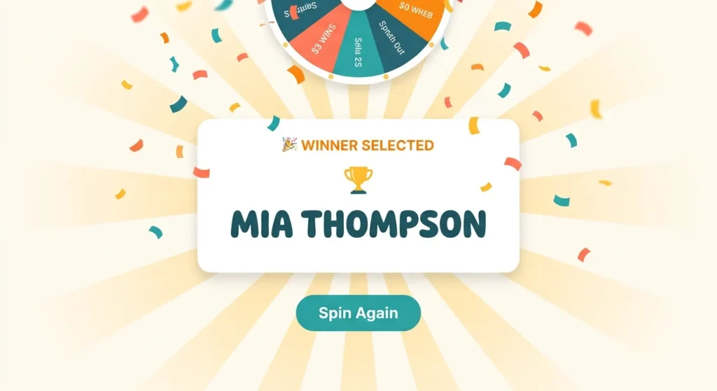 Winner name displayed on SpinWheelGen after spin wheel with custom names free